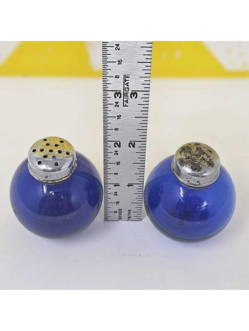 Vintage Round Cobalt Blue Glass Salt & Pepper Shakers Made In Japan 1950's MCM